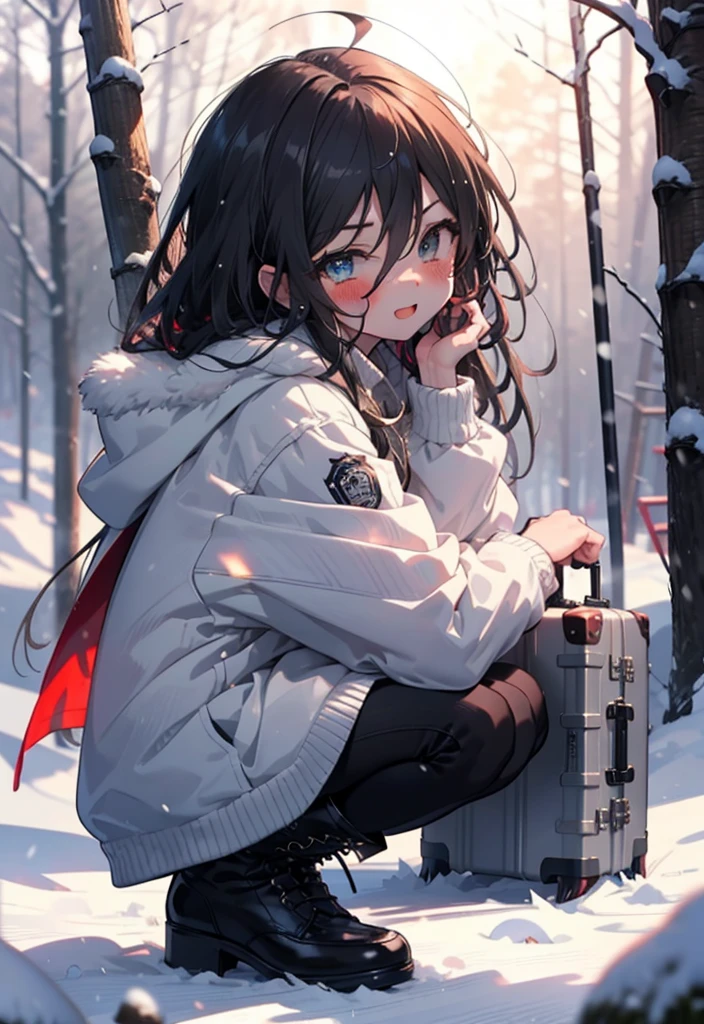 Shana,Shakugan pas Shana,cheveux longs, Roux, les yeux rouges,ahogé,,sourire,rougir,souffle blanc,
Ouvrez la bouche,neige,Feu de joie au sol, Extérieur, bottes, neigeing, Du côté, bois, valise, cap, Flou, , forêt, Sac à main blanc, nature,  s&#39;accroupir, Bouche fermée, cap, hiver, Profondeur de la limite écrite, Chaussures noires, red cap casser looking at viewer, Haut du corps, tout le corps, casser Extérieur, forêt, nature, casser (chef-d&#39;œuvre:1.2), la plus haute qualité, haute résolution, unité 8k fond d&#39;écran, (forme:0.8), (De beaux et beaux yeux:1.6), Visage très détaillé, éclairage parfait, CG extrêmement détaillé, (des mains parfaites, Anatomie parfaite),