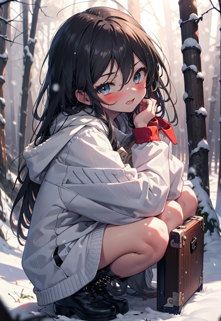 Shana,Shakugan pas Shana,cheveux longs, Roux, les yeux rouges,ahogé,,sourire,rougir,souffle blanc,
Ouvrez la bouche,neige,Feu de joie au sol, Extérieur, bottes, neigeing, Du côté, bois, valise, cap, Flou, , forêt, Sac à main blanc, nature,  s&#39;accroupir, Bouche fermée, cap, hiver, Profondeur de la limite écrite, Chaussures noires, red cap casser looking at viewer, Haut du corps, tout le corps, casser Extérieur, forêt, nature, casser (chef-d&#39;œuvre:1.2), la plus haute qualité, haute résolution, unité 8k fond d&#39;écran, (forme:0.8), (De beaux et beaux yeux:1.6), Visage très détaillé, éclairage parfait, CG extrêmement détaillé, (des mains parfaites, Anatomie parfaite),