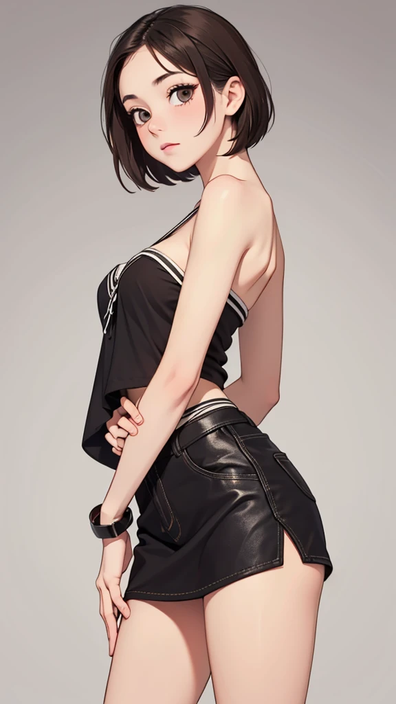 (((masterpiece, best quality, ultra highres, 1 girl, solo, no background))), super detailed skin and face and eyes and finger, beautiful japanese woman, small breasts:1.5, skinny, light brown hair, white background, very short hair, (an illustration of girl), Knee shot, Generate with illustrations, Various expressions, Various poses, Various Costumes, Please draw the entire character within the frame, ensuring that the head, arms, and legs are not cut off. The background should be simple, with the character positioned centrally,