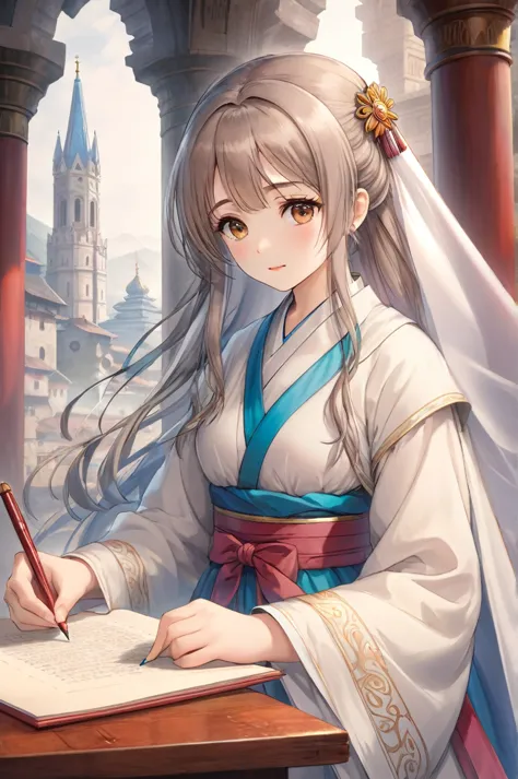 (Very detailed CG Unity 8k 壁紙),(Very detailed),masterpiece,Highest quality, \\, One Girl,A fleeting look,Colored pencil drawing,...