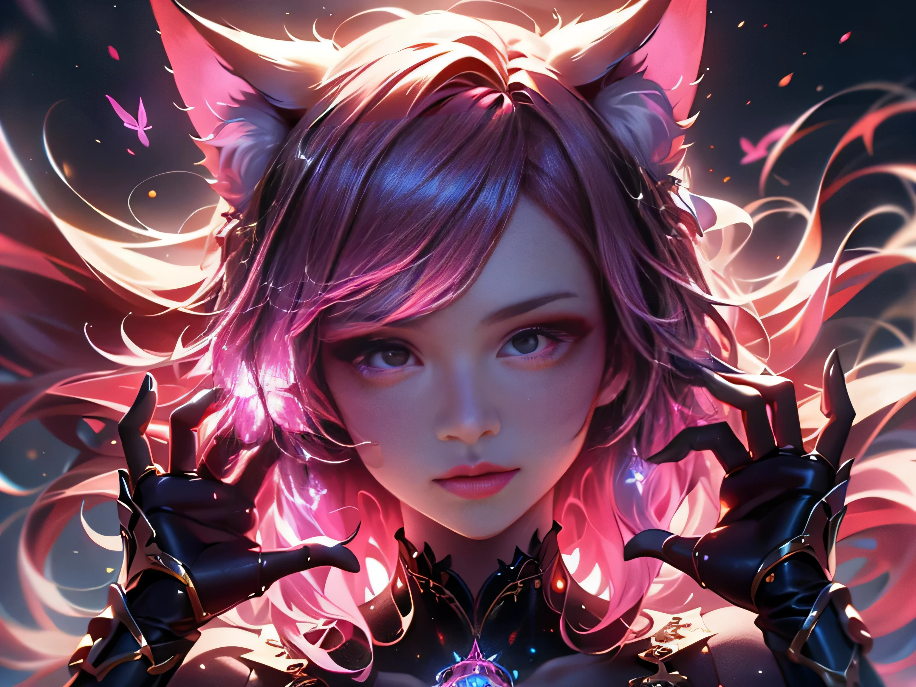 (Best Quality, 8K, Masterpiece, HDR, Soft Lighting, Picture Perfect, Realistic, Vivid), Cat Girl (1.0), Cat Girl with Red Hair and Dark Eyes in Revealing Clothes, Black Bodysuit with Lace Shiny Gloss Sheer Texture, Beautiful Anime Fantasy, Very beautiful and cute cat girl, large pink butterflies fly around, background blur, anime fantasy, work in Gouves style, realistic: 1.37, top view, red cat girl lies in blue flowers, large pink butterflies fly around, horizontal view, (Ultra High Quality Fantasy Art), Masterpiece, Female Model, Ultra High Quality Female Character Designs, Detailed 8k Anime Art, Realistic Anime Art, Highest Quality Wallpapers, Intricate Ultra High Quality Accurate Female Character Faces, High Quality Designs and Accurate Physics (Fantasy - Ultra High Quality) quality) quality)) art), dark fantasy style), masterpieces, super high-quality characters, anime resolution - 8K, realistic anime art, wallpaper with the highest quality illustrations, ultra-high detail of faces, high-quality design and accurate physics), color, depth of field, shadows, ray tracing, high quality workmanship. -high quality and 8K resolution, (Accurate simulation of the interaction of light and materials)], [High-quality hair detail [More about beautiful and shiny red hair]], (Beautifully detailed hands [perfect fingers [Perfect nails]]], (perfect anatomy (perfect proportions)))) [[Full-length]], [Perfect combination of colors (Accurate imitation of the interaction of light and material)], [art that conveys the meaning of the story](modified)