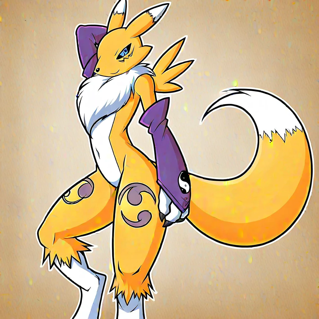 furry, zPDXL2, ((masterpiece)), best quality, 1girl, solo, (anthro, fox, Digimon), standing,   (anime details:1.25, detailed background), (dancing:1.6), Renamon