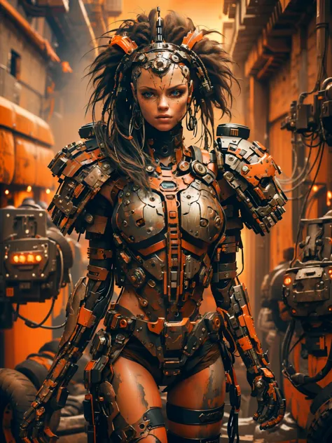 a highly detailed and realistic skull girl,( anya. taylor joy) cyberpunk character, mad max furiosa, one hand robot, cyborg arm,...