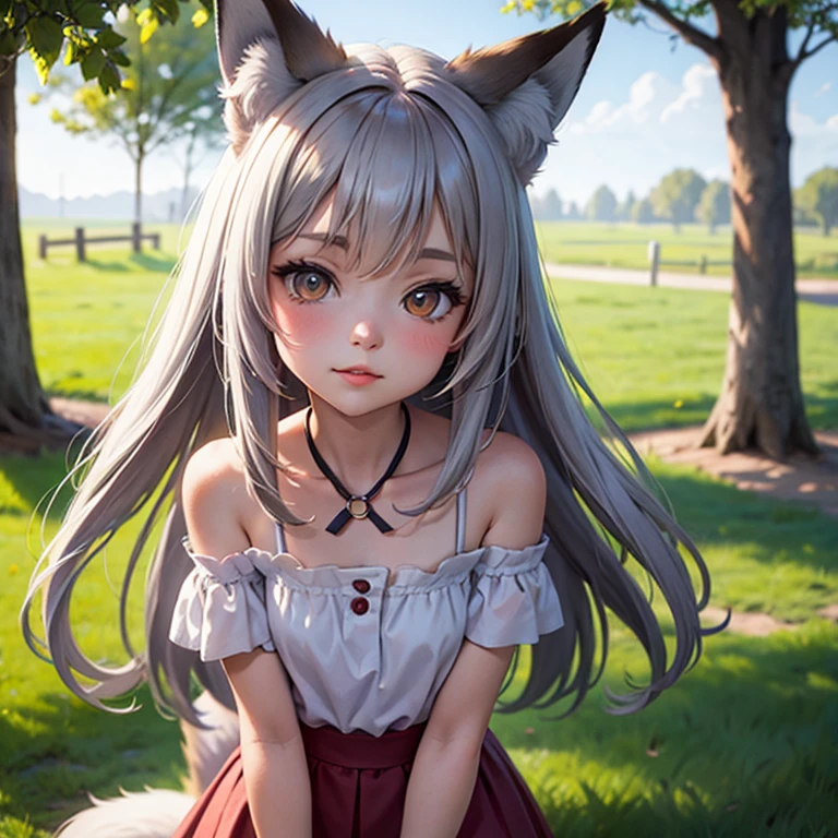 Fox Girl, Fox&#39;s Tail, Nine-Tailed Fox,Fox Ears, Black colored hair, Fox Makeup,One Girl、 Kimono with open chest, Body size is 100-70-90!、Nice body, Avatar, face, Open chest, lewd face, Dominant representation, naughty face,Big Breasts,Emphasize cleavage,Show bare skin、Skin is visible、With legs apart、Show off your thighs、With legs apart、A beautifully patterned kimono、I can see her cleavage、Muscular、Uplifting、Abdominal muscles、Exposed skin、Long Hair、Skin Texture、Soft breasts 、outside、Grassy field