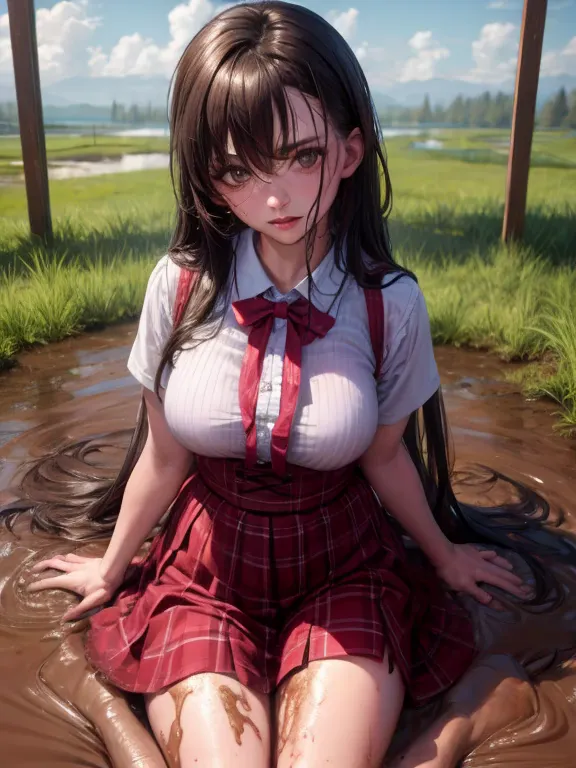 (masterpiece, best quality:1.2),  , look at viewer , school girl wet white clothes, soaking wet, dripping wet, wet hair, wet ski...