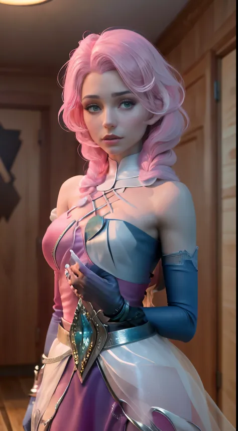 elf girl (rose quartz SU-Elsa Frozen Disney Tinker waiFu mixing models .) (ultra FUSION of white and pink hair) Highly detailed ...