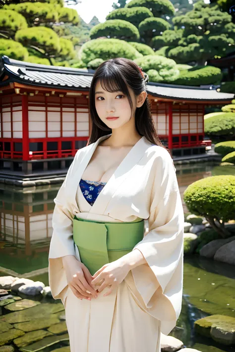 Ukiyo-e,Beauty,16 years old,Real,live-action,Big Breasts,Japanese garden,