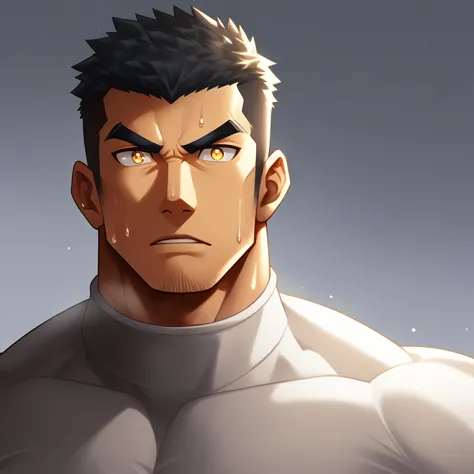 anime characters：gyee,  deep black skin, muscle sports student, 1 muscular tough guy, manliness, male focus, close-up of the sid...