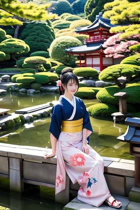 Ukiyo-e,Beauty,16 years old,Real,live-action,Japanese garden,