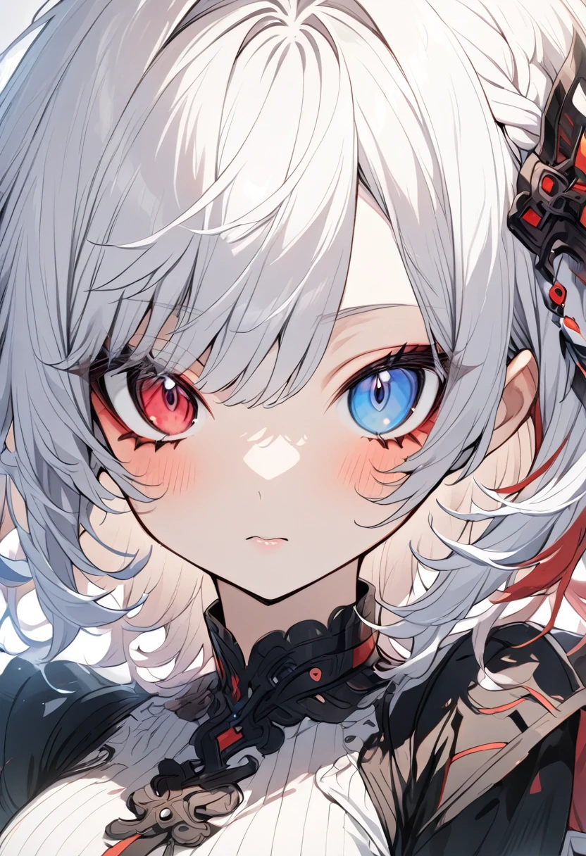 1girl, white hair, heterochromia, red eyes, blue eyes