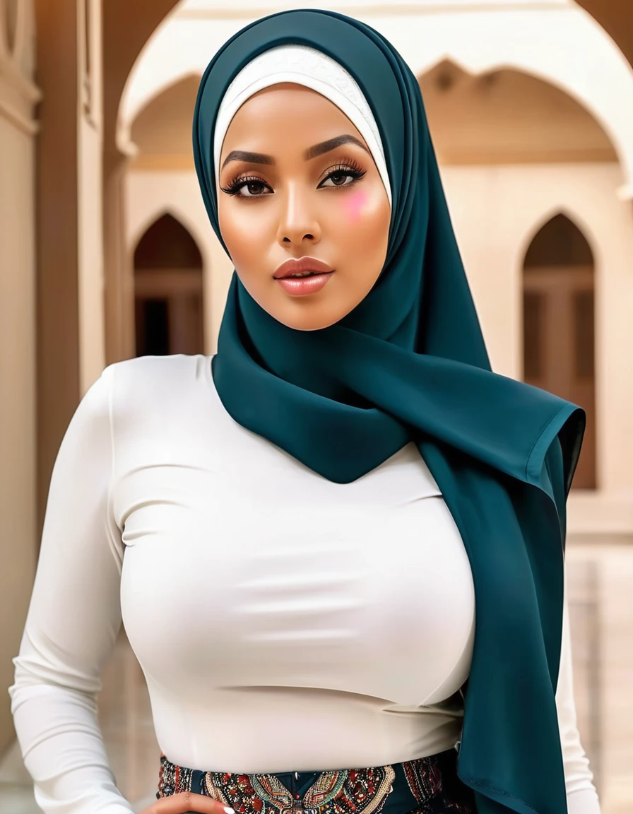 Tall,sexy thigh, Stylish big breast women in sexy hijab style - SeaArt AI