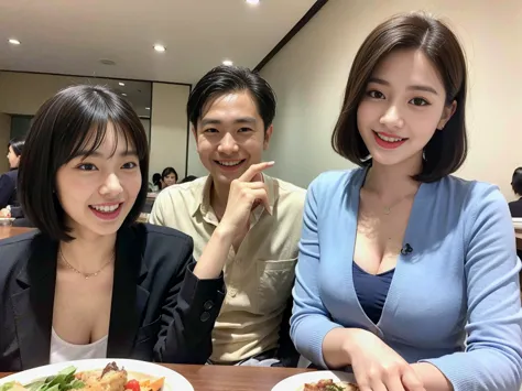 (A young and beautiful Korean female teacher dressed as a politician enjoys lunch with her grandpa:1.3)(A grinning look:1.2)(20-...