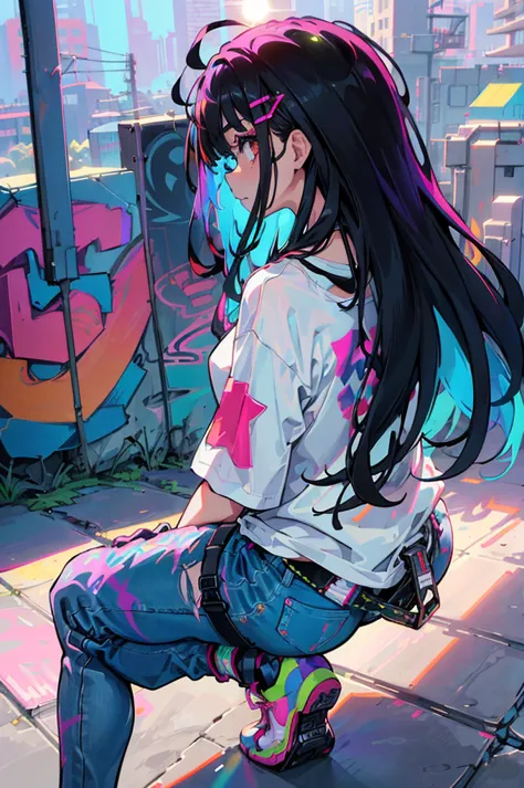 Absurd, High resolution, Ultra-detailed, (1 Girl:1.3)
One colorful girl, (Oversized T-shirt:1.2), Vivid patterns, Layer Look, Ri...