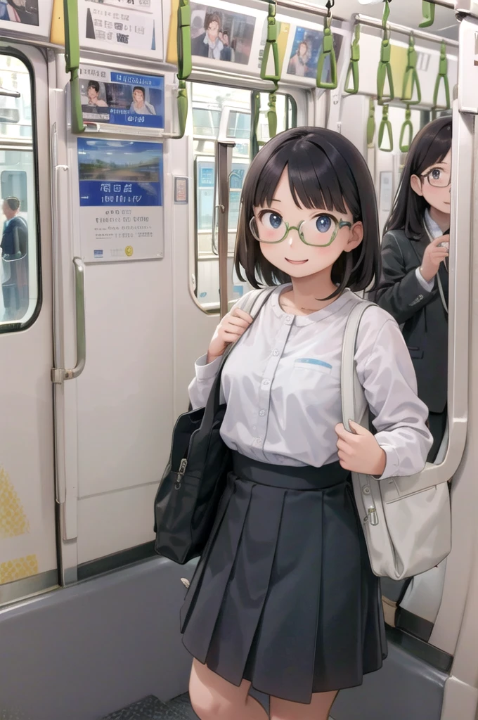 Highest quality, Super detailed, figure,
Multiple Girls, , Black Hair, Glasses, school bag, smile, Laughter, View your viewers, crowded train、Lots of girls、
e235, Inside the train, scenery, Sheet, window, screen, Realistic, photograph background, photograph (Moderate), photographRealistic, close
 