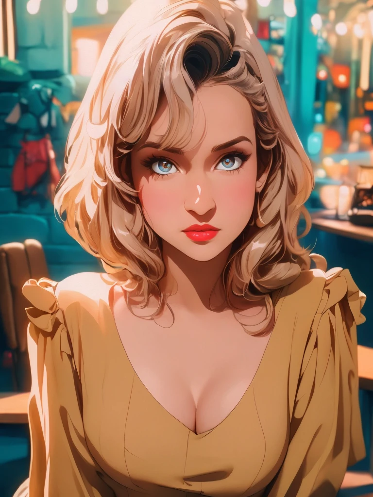 1girl, detailed facial features, beautiful intricate eyes, alluring red lips, long eyelashes, delicate skin, dynamic pose, elegant vintage dress, retro pin-up style, cinematic lighting, warm color palette, (best quality,4k,8k,highres,masterpiece:1.2),ultra-detailed,(realistic,photorealistic,photo-realistic:1.37),cinematic,dramatic,film noir,  