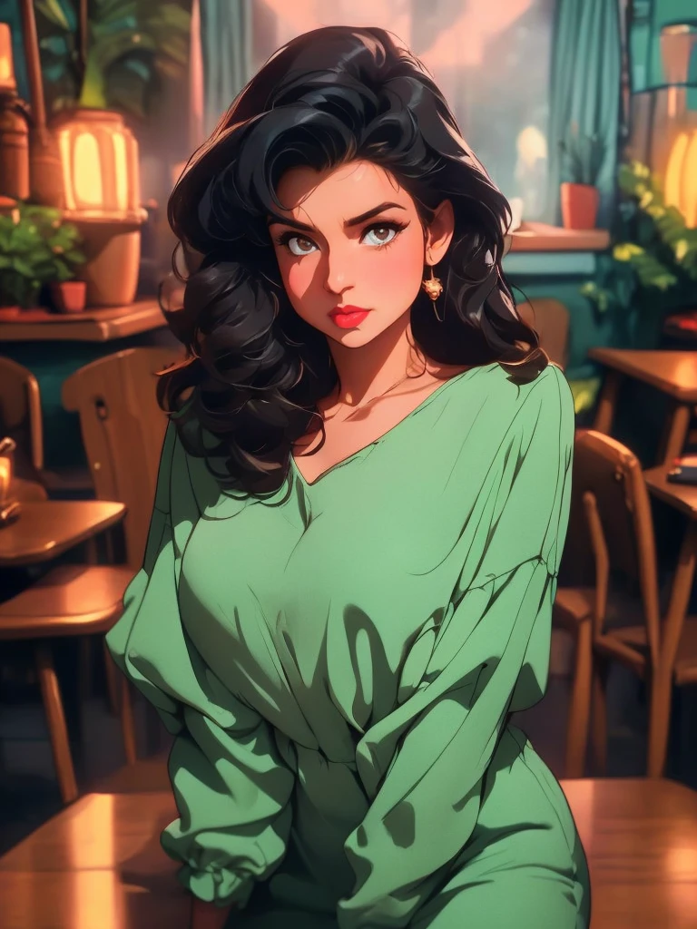 1girl, detailed facial features, beautiful intricate eyes, alluring red lips, long eyelashes, delicate skin, dynamic pose, elegant vintage dress, retro pin-up style, cinematic lighting, warm color palette, (best quality,4k,8k,highres,masterpiece:1.2),ultra-detailed,(realistic,photorealistic,photo-realistic:1.37),cinematic,dramatic,film noir,  