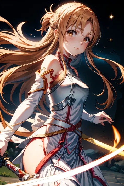 A captivating wallpaper of Asuna Yuuki, the heroine of Sword Art Online, is meticulously crafted. (Best quality, highres: 3000x3...