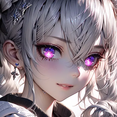 a highly detailed portrait of an adult bronya zaychick from honkai impact 3rd, with a silver long ponytail hairstyle, a cold pie...