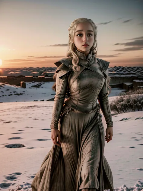 (Game of Thrones:1.5), (full body photo), (Daenerys Targaryen looking at the sunrise:1.5 ), (she has gigantic breasts:1.2), (She...