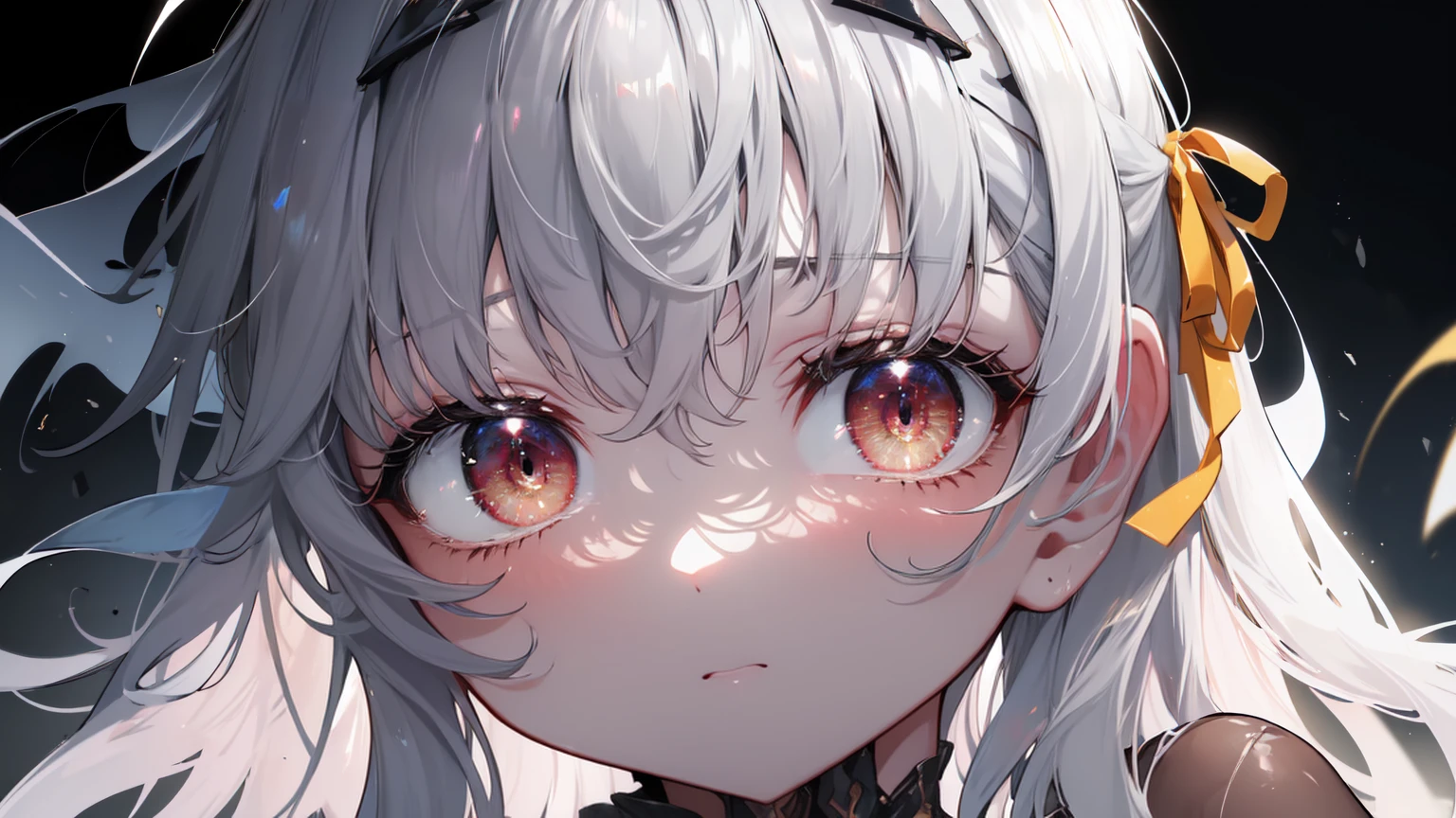 ((((Obra maestra, La mejor calidad, ultrahigh resolution)))), 1girl, standing, (cute maid costume), ((long pure silver hair and grey mesh hair, hair over eye)), long hair cut, pale skin, ((red eyes)), glowing_eyes, neon eyes, (ultra detailed eyes:0.7, beautiful and detailed face, detailed eyes:0.9), smile, ((wide shot)), facing viewer, ((vibrant background, bright lighting, summer, sunlight)), flat chested, looking at viewer, ((half closed eyes)), ((perfect hands)), (((head:1, arms, hips in view, elbows, arms, legs, in view))), ((hands behind back)), empty eyes, beautiful lighting, ((outside, outdoors)), defined subject, head tilt, (((gritty)), ((creepy)), ((cool)), ((beautiful)), (((SFW)))