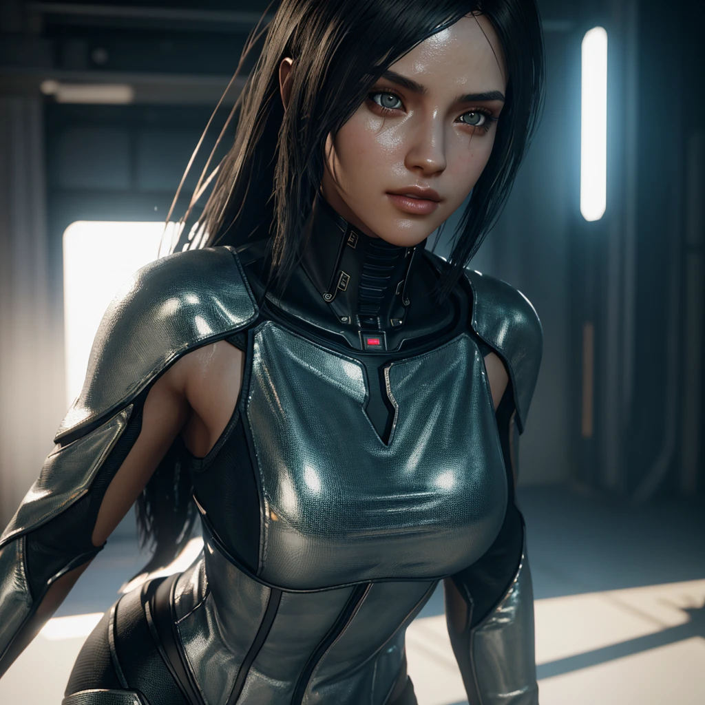 best quality, masterpiece, detailed:1.4, 3D, beautiful cyberpunk female, HDR, ray tracing, NVIDIA RTX, super-resolution, Unreal 5, subsurface scattering, PBR texturing, post-processing, anisotropic filtering, depth-of-field, maximum clarity and sharpness, multi-layered textures, albedo and specular maps, surface shading, accurate simulation of light-material interaction, perfect proportions, Octane Render, two-tone lighting, wide aperture, low ISO, white balance, rule of thirds, 8K RAW