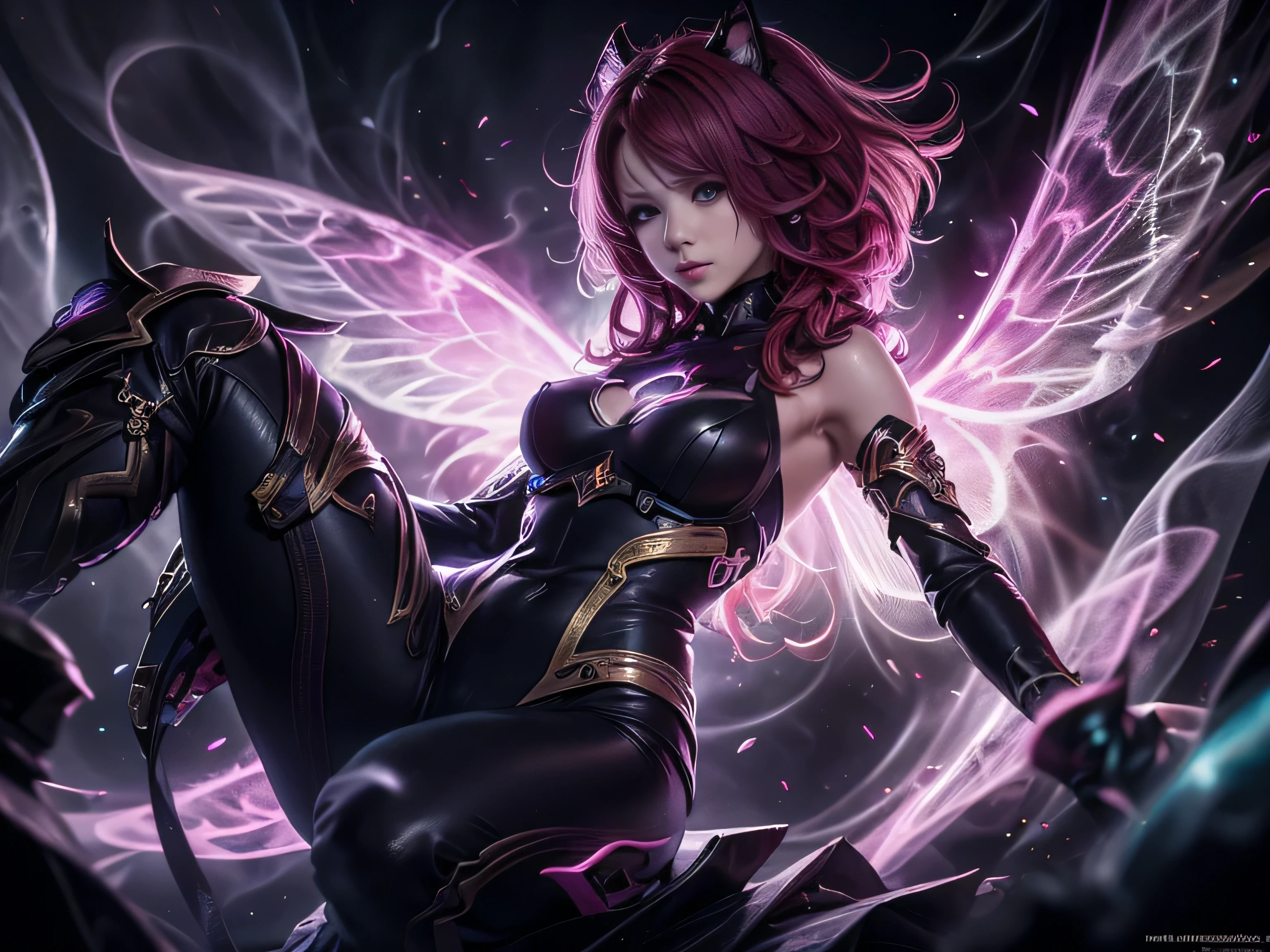 (Best Quality, 8K, Masterpiece, HDR, Soft Lighting, Picture Perfect, Realistic, Vivid), Cat Girl (1.0), Cat Girl with Red Hair and brown eyes and Sexy Revealing Clothes, Pink Bodysuit with Glitter Texture, Beautiful Anime Fantasy, Very beautiful and cute cat girl, large pink butterflies fly around, background blur, anime fantasy, work in Gouves style, realistic: 1.37, top view, red cat girl lies in blue flowers, large pink butterflies fly around, horizontal view, (Ultra High Quality Fantasy Art), Masterpiece, Female Model, Ultra High Quality Female Character Designs, Detailed 8k Anime Art, Realistic Anime Art, Highest Quality Wallpapers, Intricate Ultra High Quality Accurate Female Character Faces, High Quality Designs and Accurate Physics (Fantasy - Ultra High Quality) quality) quality)) art), dark fantasy style), masterpieces, super high-quality characters, anime resolution - 8K, realistic anime art, wallpaper with the highest quality illustrations, ultra-high detail of faces, high-quality design and accurate physics), color, depth of field, shadows, ray tracing, high quality workmanship. -high quality and 8K resolution, (Accurate simulation of the interaction of light and materials)], [High-quality hair detail [More about beautiful and shiny red hair]], (Beautifully detailed hands [perfect fingers [Perfect nails]]], (perfect anatomy (perfect proportions)))) [[Full-length]], [Perfect combination of colors (Accurate imitation of the interaction of light and material)], [art that conveys the meaning of the story](modified)