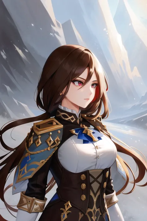 a beautiful woman standing showing her entire body, adventurer with brown hair wearing full armor, detailed armor, face detailed...
