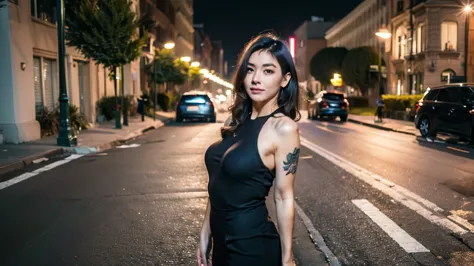 Full-body photo, The most cheap Chinese godness prostitute, streetwhore，streethooker，A very clear face，tatto on the face and bre...