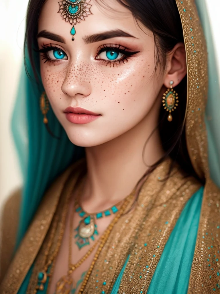 gorgeous eyes, beautiful  face, pale skin, freckles, piercings, tatuados, turquoise eyes, details Intricate, hyper-detailed,