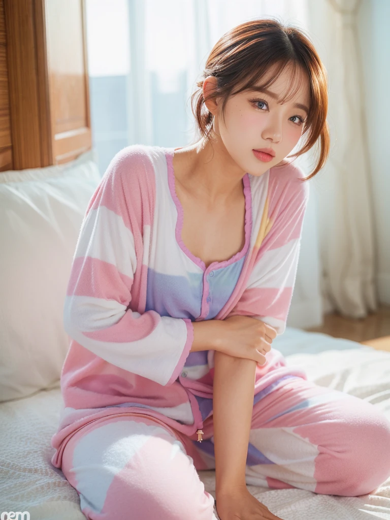 very beautiful woman Black hair in thin white pajamas, 1 woman, alone, pajamas, Photorealistic, Realism, realistic, human