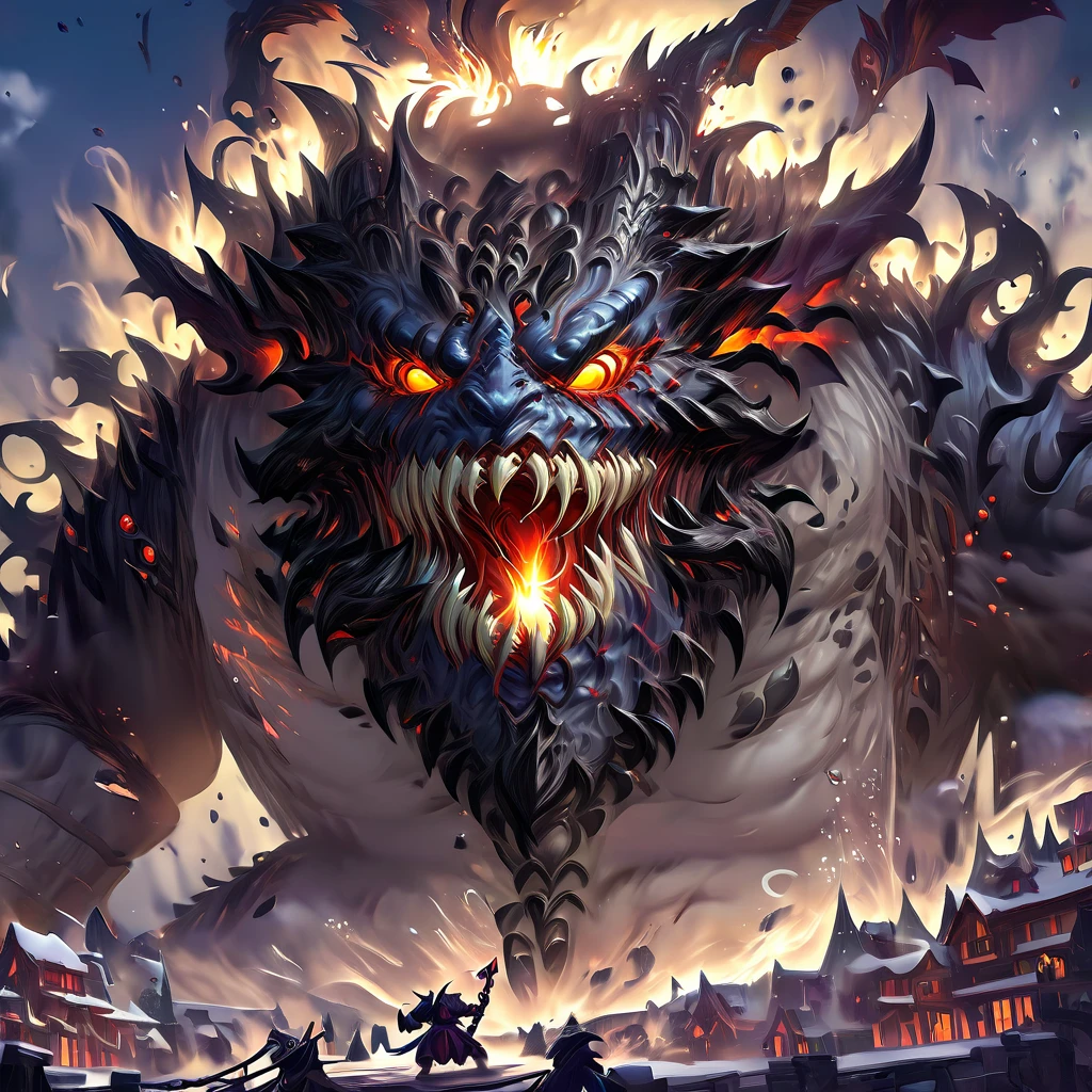 anime character with fire eyes and a dmal like face, arte completa, de Hearthstone, Arte do cartão de Hearthstone, arte de cartão colecionável, Arte do jogo de cartas Hearthstone. ”, Arte do cartão de Hearthstonework, arte de pedra de lar, inferno ardente, onde arte, arte oficial, fire dmal, Arte inspirada em Hearthstone, Duendes, in arte de pedra de lar style, dmal, arte de pedra de larwork, mal, Pele espinhosa, Nas profundezas da floresta, criaturas gigantes, Repugnante, abra bem a boca