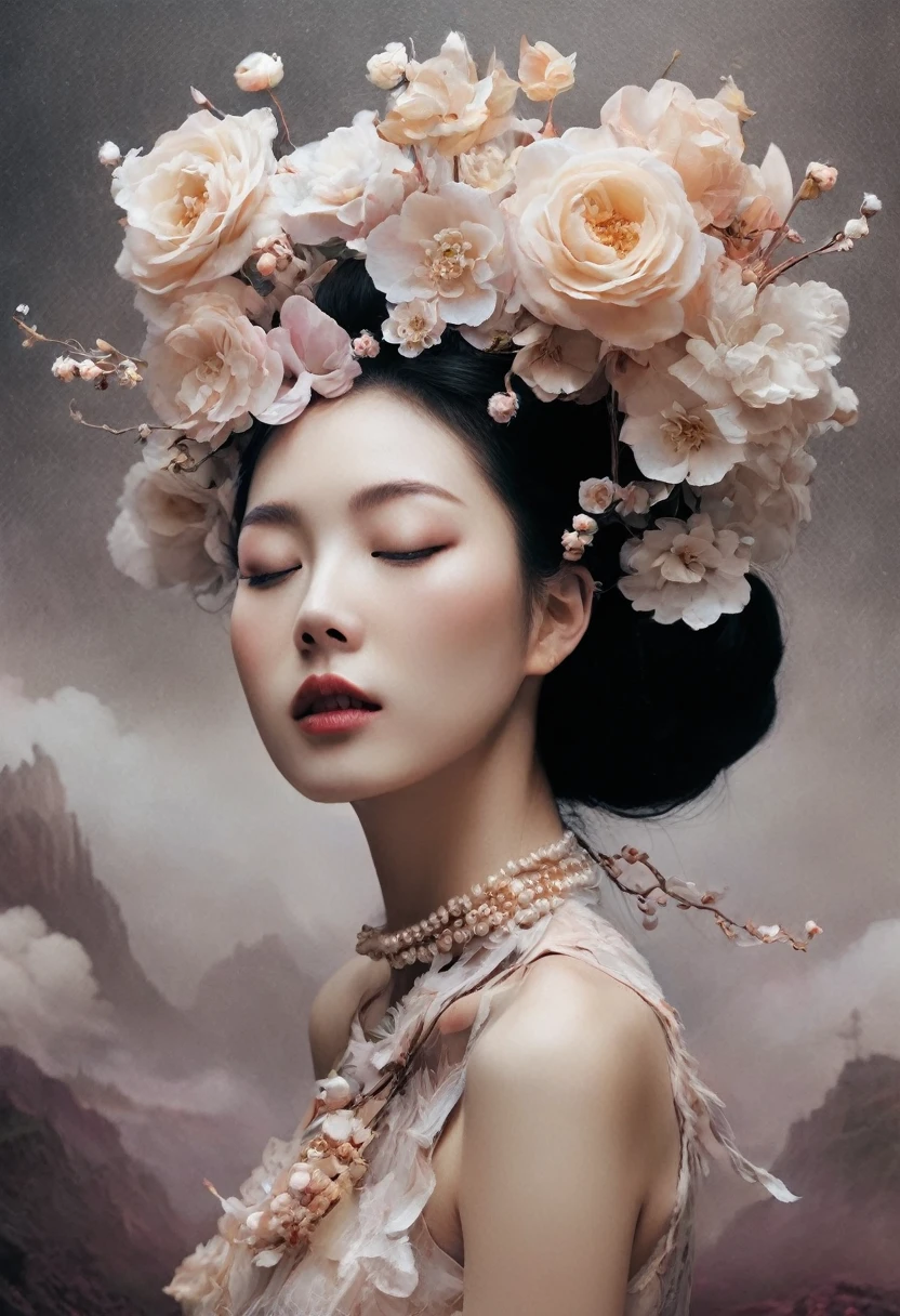 ein Bild einer Frau mit geschlossenen Augen, digitale Kunst inspiriert von Yanjun Cheng, tumblr, digital art, Schweben im Parfüm, Jingna Zhang, Nick Ritter