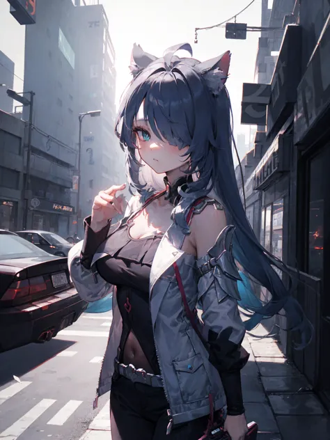 anime girl with long hair and cat ears in a city, digital cyberpunk anime art, cyberpunk anime girl mech, female cyberpunk anime...