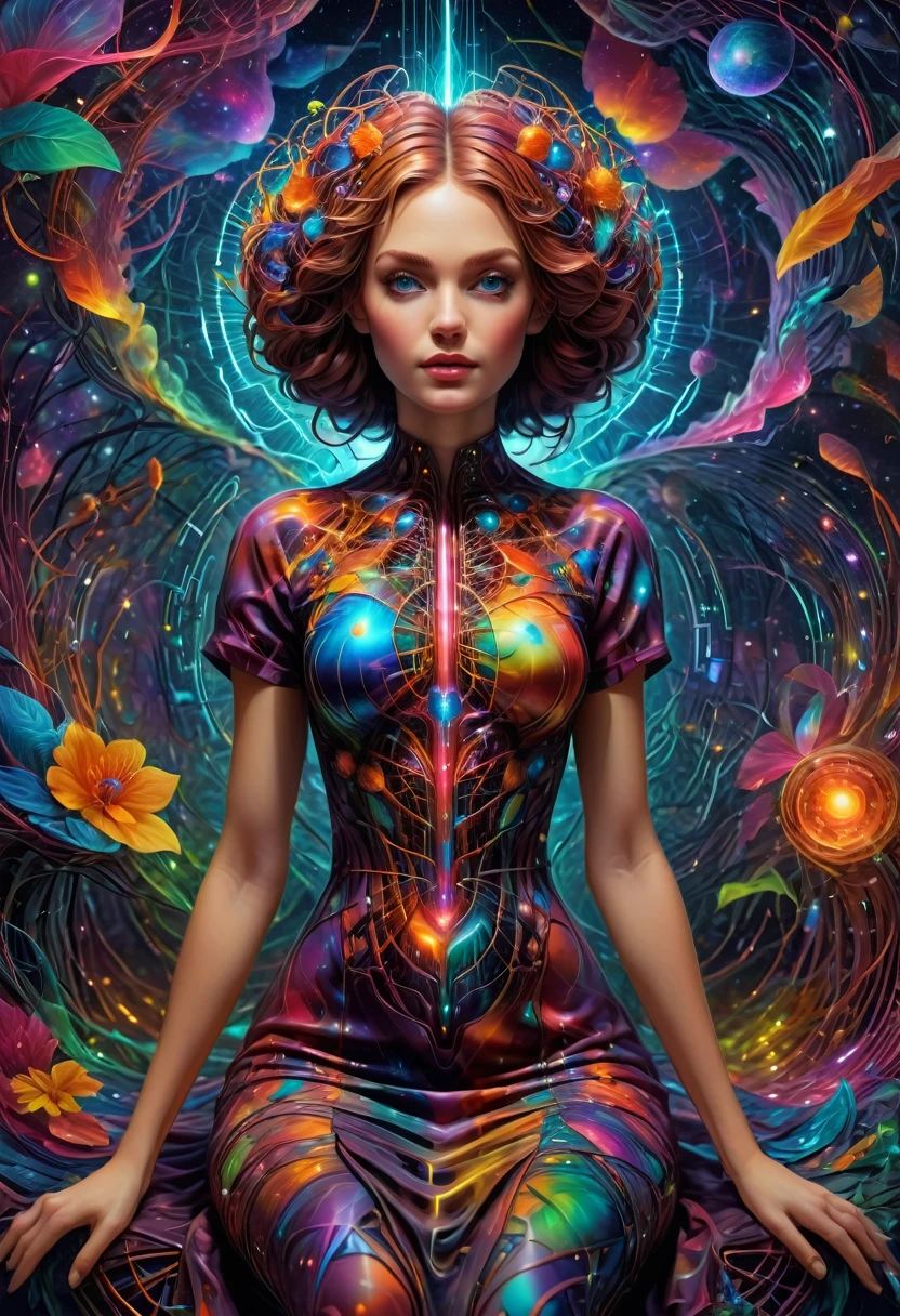 holo-printed dress, psychosomatic, behavioral genetics, cognitive-behavioral therapy, small-world network, vivid,enlightened, insanely detailed, rich deep moody colors, Vibrant Colours,  a masterpiece, _, 