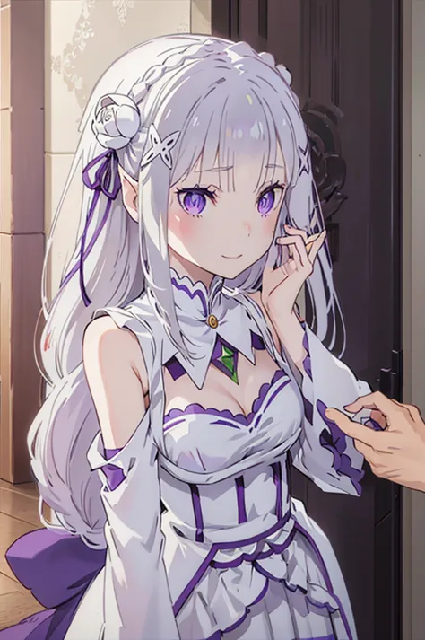 emilia, 
Rezero emilia, 
1girl, 
best illustration, masterpiece, best quality, (anime screencap:0.8), (official art:0.7), detail...