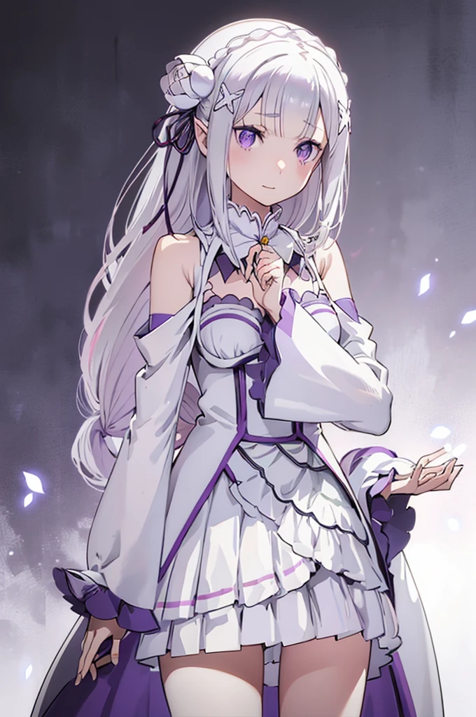 emilia, 
Rezero Emilia, 
1 Mädchen, Perfekte Anatomie, richtige Anatomie,perfekte Proportionen, perfekte Hände, perfekte Beine, (perfekte Finger:1.5), 
beste Illustration, Meisterwerk, beste Qualität, (Anime-Screencap:0.8), (offizielle Kunst:0.7), detailliertes schönes Gesicht und Augen,  BREAK lange Haare, tief zusammengebundene lange Haare, flechten, crown flechten, Animieren, Anime-Schlüsselbild, weißes Haar, 
(lila Augen:1.2), (Schöne, detaillierte Augen:1.6),
Betrachter betrachten, 
spitze Ohren,
Pause Lächeln, 
Kleid, pink Kleid, BREAK nackte Schultern, Abnehmbarer Kragen, lange Ärmel, Schulterausschnitt, weite Ärmel, Weiße Ärmel, 
mittlere Brüste, 
zettai ryouiki, 
Blume, hair Blume, Haarverzierung, Haarband,   white Blume, x Haarverzierung,
Cowboy-Schuss ,
Perfekte Beleuchtung,
hintergrund der innen, 