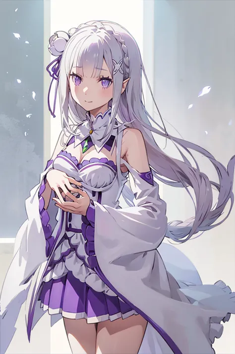 emilia, 
Rezero emilia, 
1girl, perfect anatomy, correct anatomy,perfect proportion, perfect hands, perfect legs, detailed finge...