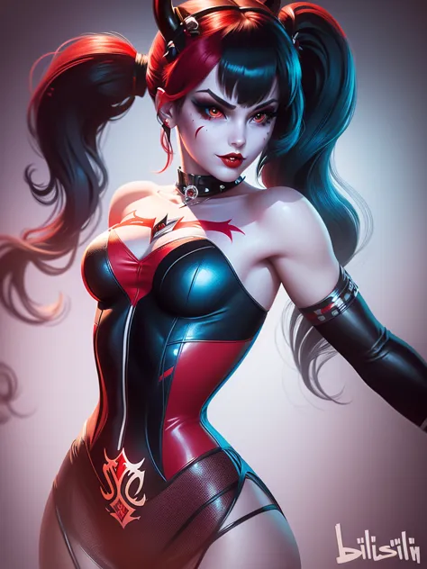 a dynamic and visually striking illustration of harley quinn, drawn in the style of artgerm. this piece pays homage to the class...