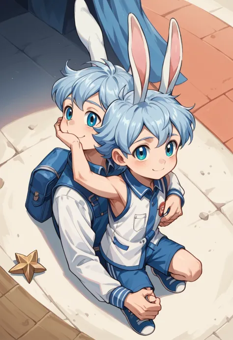 score_9, score_8_up, score_7_up, rating_safe, cute young naked boy, luca,blue hair, blue eyes, rabbit ears,rabbit boy,　cute face...