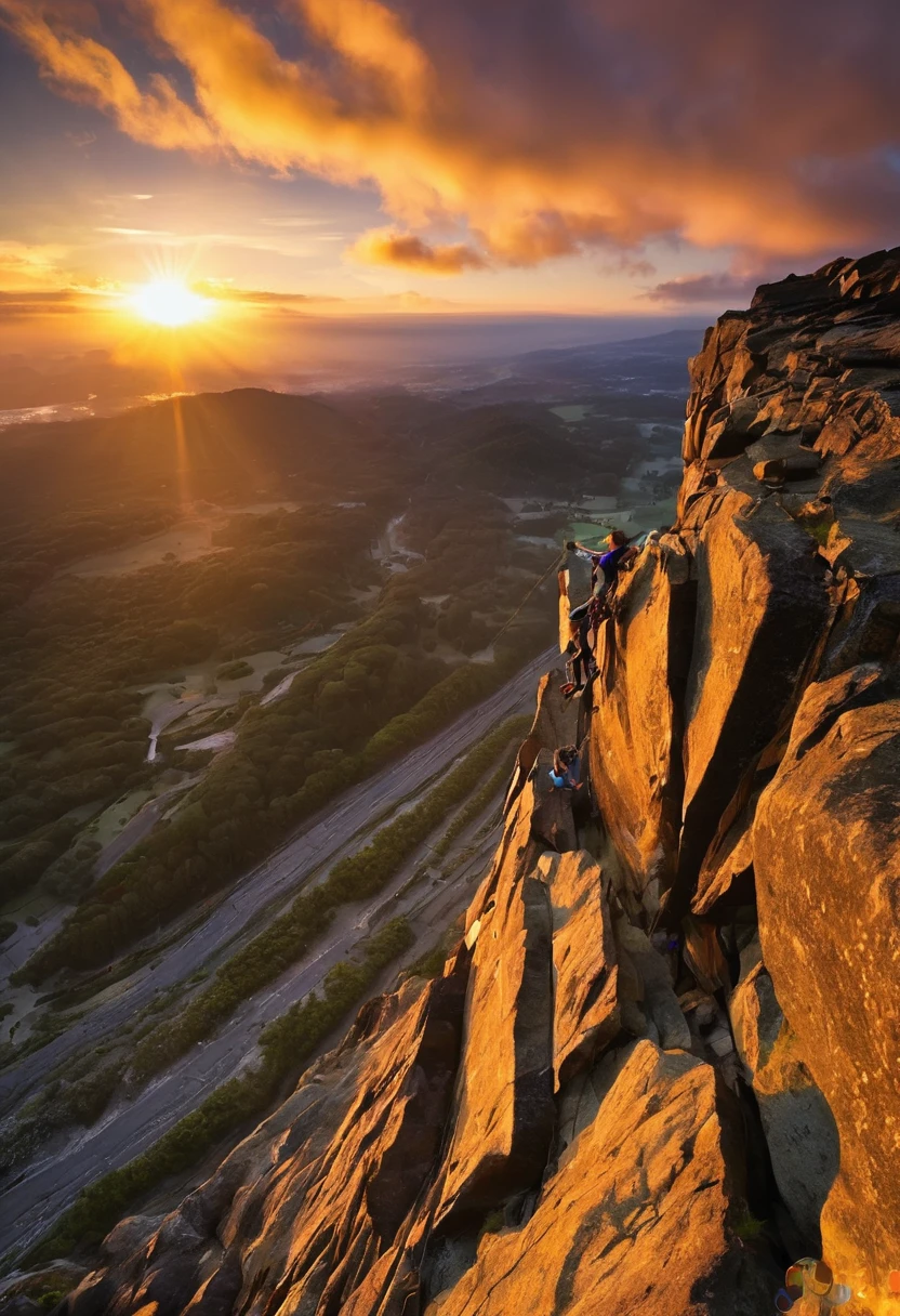 rock climbing，sunrise