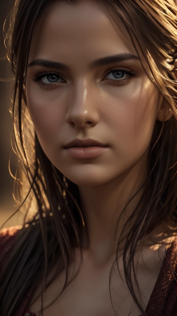 A beautiful young girl with striking features, intricate details, and a serene expression, 1girl, extremely detailed eyes, beautiful detailed lips, porcelain skin, long slender neck, delicate facial features, elegant pose, flowing hair, (best quality,4k,8k,highres,masterpiece:1.2),ultra-detailed,(realistic,photorealistic,photo-realistic:1.37),highly detailed portrait, fine art portrait, photorealistic digital painting, dramatic lighting, warm color tones, cinematic lighting, dramatic shadows, moody atmosphere