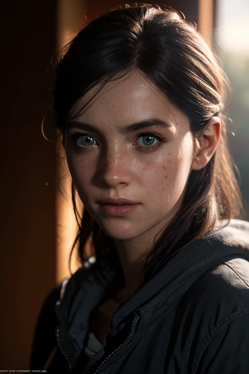 Ellie, tlou2, retrato, raios solares, olhando para o espectador, premiado, (8K, Foto CRU, melhor qualidade, Obra de arte:1.2),ultra-detalhado, (pele altamente detalhada:1.2), 8K uhd, dslr, iluminação suave, alta qualidade, 