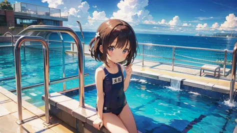 School Swimsuit, Young Girl（Chibi）, 5 years old, 