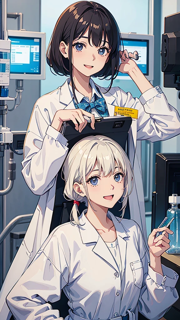 Highest quality、woman、White、Scientist、Suspicious laugh、Holding a syringe、Laboratory、sadist