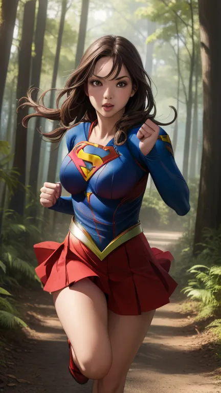 ((she is running in the forest)), (((Supergirl&#39;s detailed uniform.))),  (She wears stilettos) ((Your blouse is in tatters, Y...