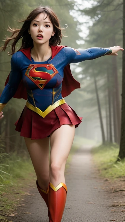 ((she is running in the forest)), (((Supergirl&#39;s detailed uniform.))),  (She wears stilettos) ((Your blouse is in tatters, Your mesh is in tatters, his uniform is in tatters, your costume is in tatters, your clothes are in tatters)), ((SUPERHEROINE SUPERGIRL FLEEING AFRAID)), ((tramp, Prostitute, Bitch)) He is sweating all over his body. She is screaming in terror, she is terrified, she is crying a lot. ((She has black hair, She has long hair)), ((She wears a mesh garter belt.)), ((Wearing a thick metal collar around his neck. )) She screams and begs for mercy, I do not cry.. Wearing a thick metal collar around his neck. with a chain. Wear a lot of makeup on your face. (Your clothes are immoral, Your clothes are indecent). Shibari, arms behind the back:1.4), (hands on the back), (first work, Best Quality) 1.5, 1 girl, Alone, (sexy, Pretty Woman, Perfect face, Perfect eyes) whole body, (Shibari, arms behind the back:1.4), (hands on the back), ((by rubio)). ((high definition face)).