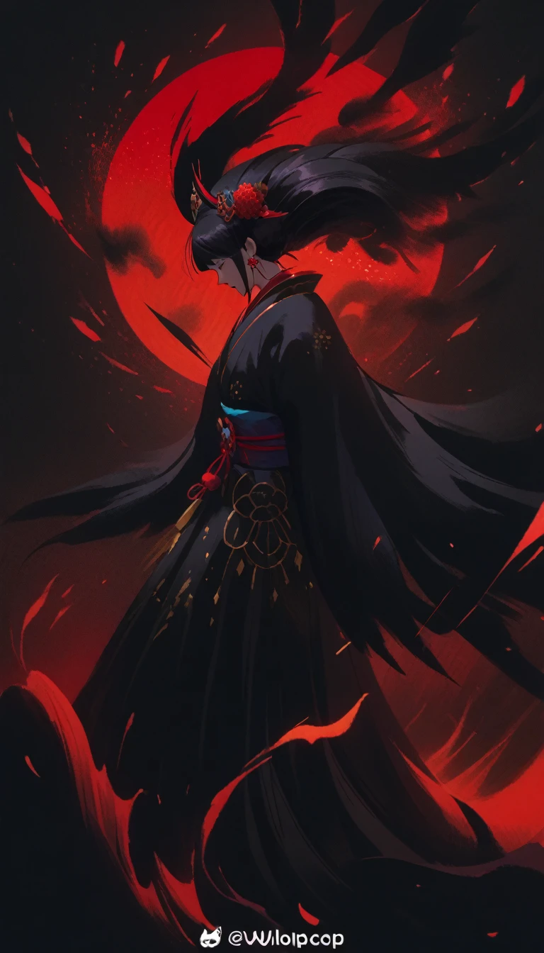 Coverart gorgeous elegant goddess as a mix of raven and psylocke as a ink painting shattering out of a page becoming the stars of the night sky by sui ishida yoji shinkawa yoshitaka amano and wlop in the style of a traditional japanese painting, dynamic sharp colors, fine lines, intricate detail, artstation
