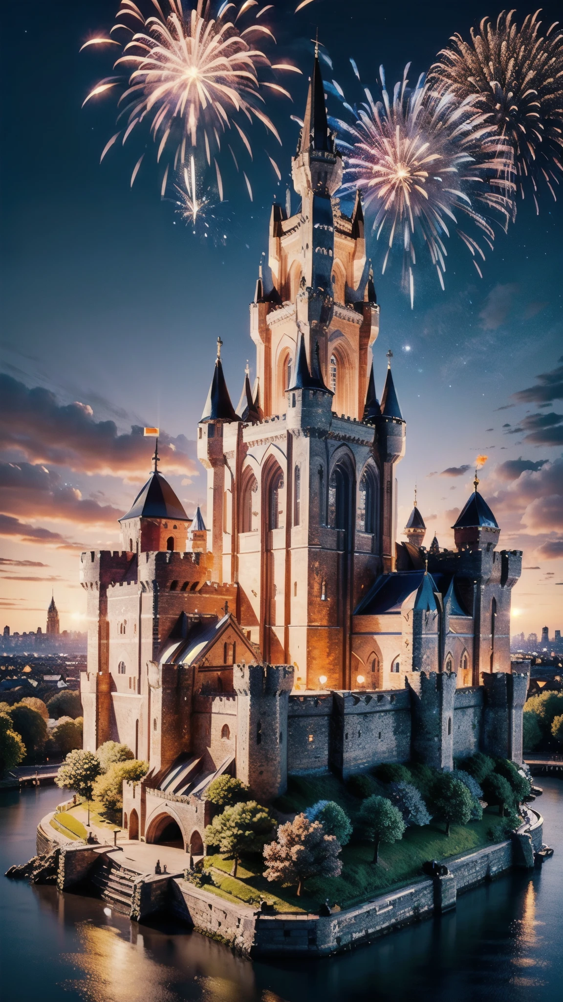 (masterpiece:1.2, Highest quality),(Very detailed),8K,wallpaper,Ultra-fine painting,city,(((castle))),Isometric 3D Diorama,Matte Paint,おcityのジオラマ,night,light up,There are a lot of fireworks