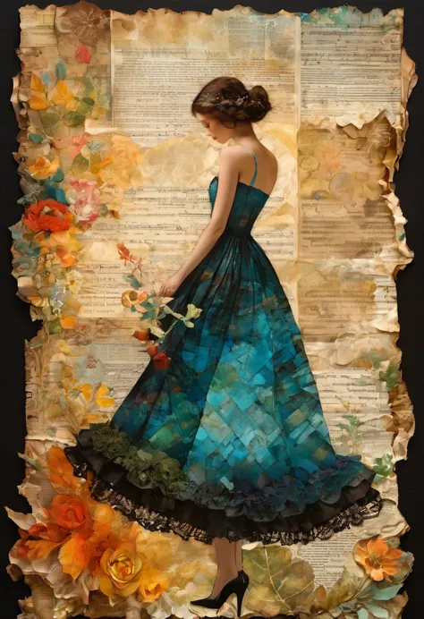 super detailed alcohol ink painting of gorgeous girl, made on top of a mixed-media masterpiece patchwork of stress-free vintage ...