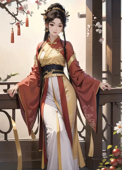 one-girl， Ancient Chinese clothing，Wolfberry-like hairpin，(ชุดสีขาวยาว:1.5) ,กระโปรงยาว , ผ้าจำนวนมาก